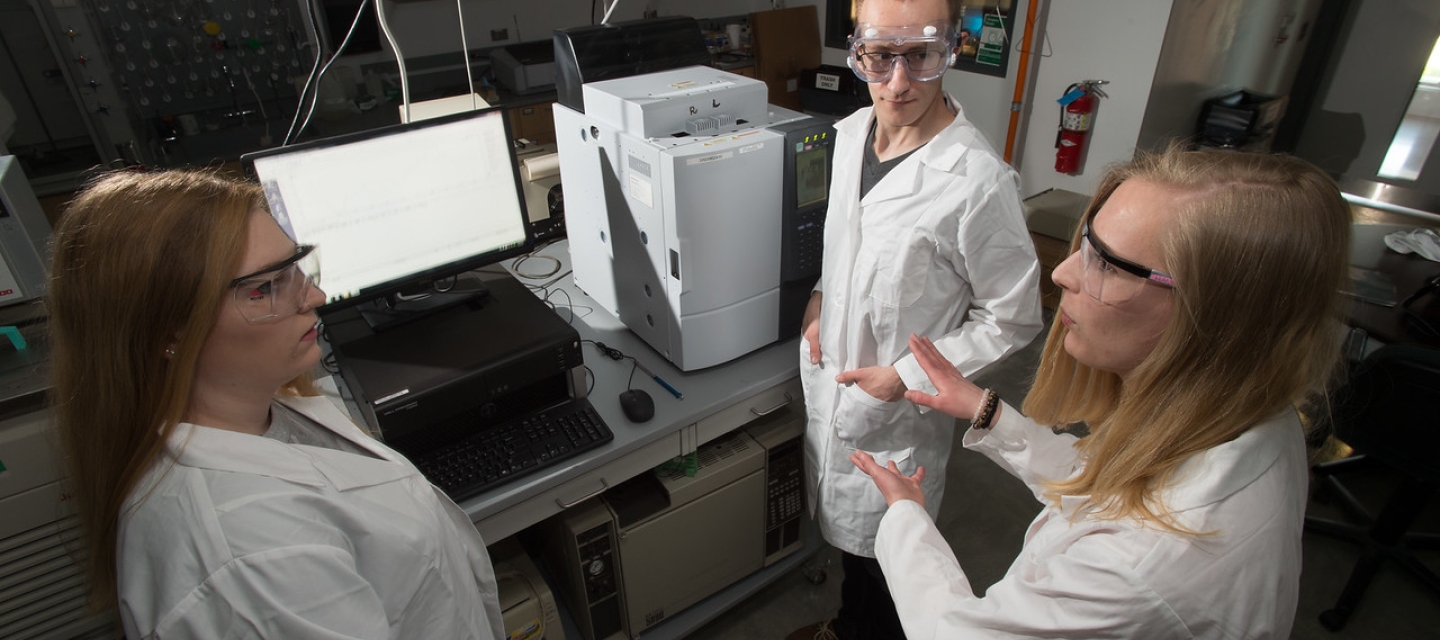 Chemistry students in labcoats 